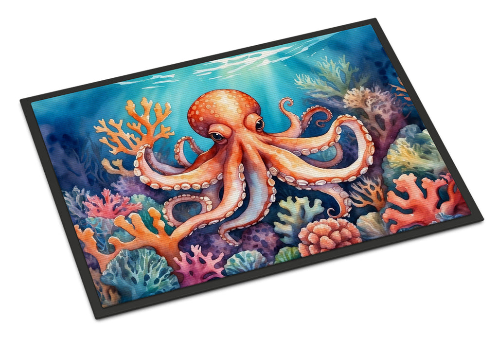 Octopus Among Coral Doormat Indoor Outdoor 18H X 27W Front Door Mat Rugs for Entryway, Non Slip Washable