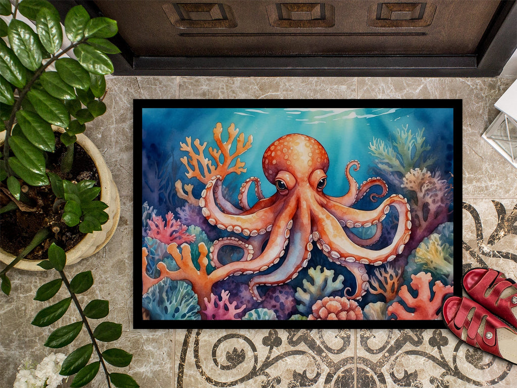 Octopus Among Coral Doormat Indoor Outdoor 18H X 27W Front Door Mat Rugs for Entryway, Non Slip Washable