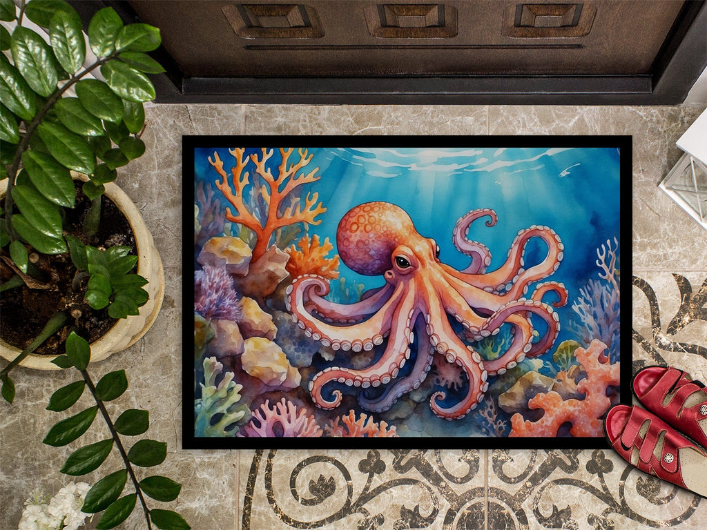 Octopus Among Coral Doormat Indoor Outdoor 24H X 36W Front Door Mat Rugs for Entryway, Non Slip Washable Low Pile,