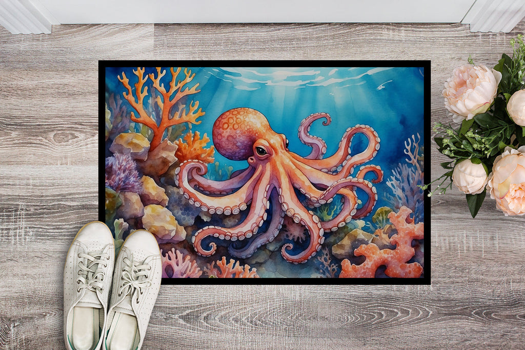 Octopus Among Coral Doormat Indoor Outdoor 18H X 27W Front Door Mat Rugs for Entryway, Non Slip Washable
