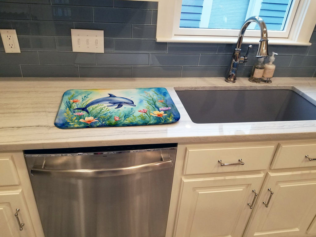 Spring Dolphin Dish Drying Mat Absorbent Dish Drying Mat Pad for Kitchen Counter Dish Drainer Mat for Countertop, 14 x 21", Multicolor