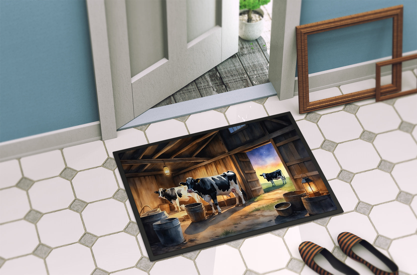 Cows Evening Milking Time Doormat Indoor Outdoor 24H X 36W Front Door Mat Rugs for Entryway, Non Slip Washable Low Pile,