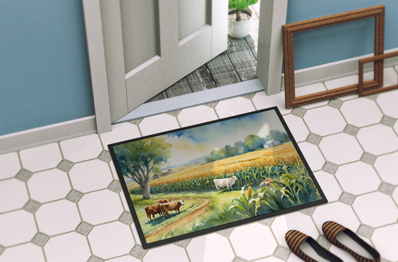Cows by the Cornfield Doormat Indoor Outdoor 18H X 27W Front Door Mat Rugs for Entryway, Non Slip Washable