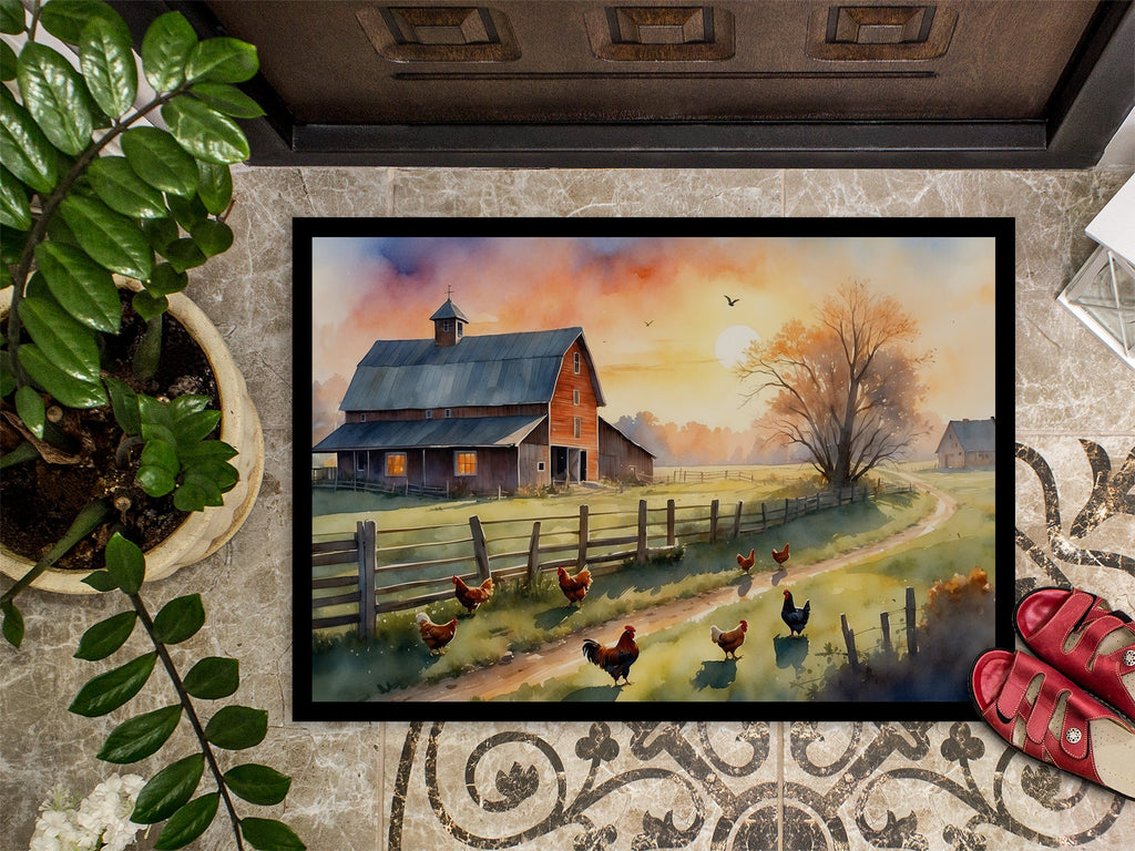 Chicken Farmyard Sunrise Doormat Indoor Outdoor 18H X 27W Front Door Mat Rugs for Entryway, Non Slip Washable