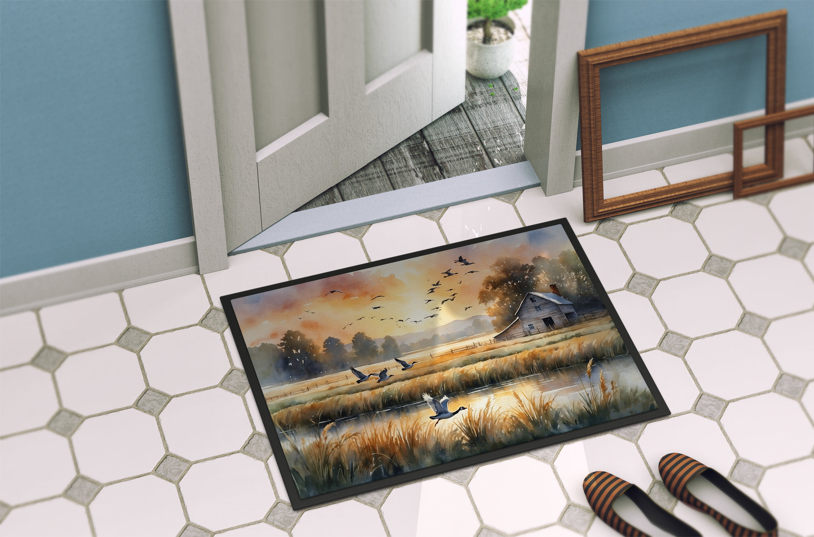 Geese in Flight Doormat Indoor Outdoor 24H X 36W Front Door Mat Rugs for Entryway, Non Slip Washable Low Pile,