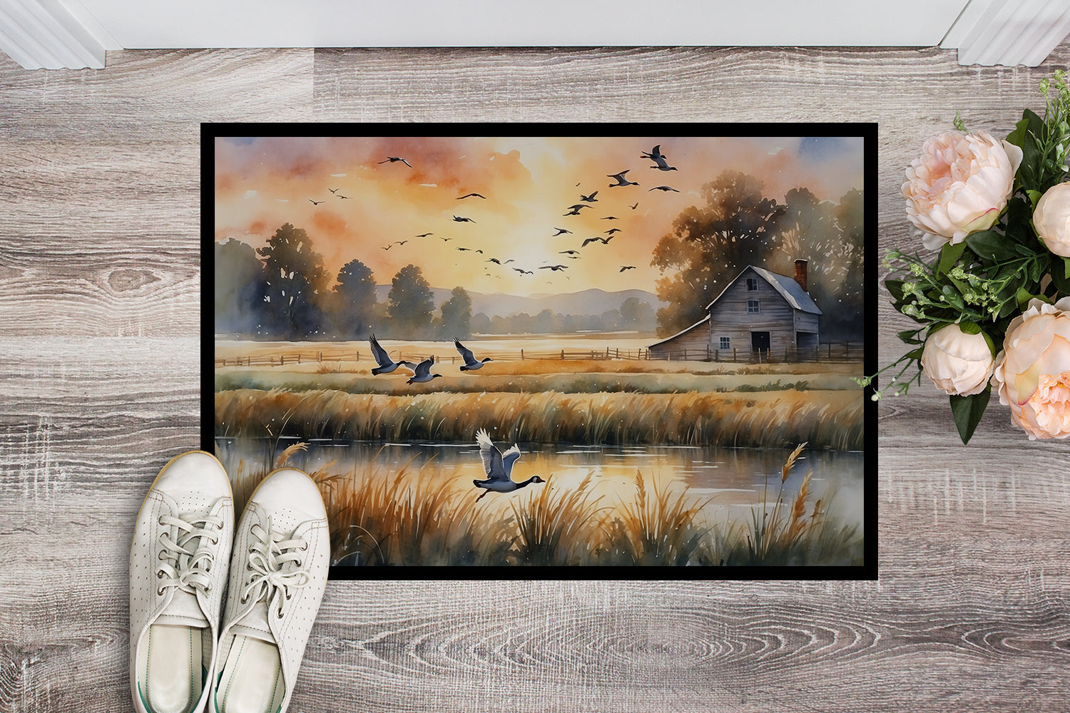 Geese in Flight Doormat Indoor Outdoor 18H X 27W Front Door Mat Rugs for Entryway, Non Slip Washable