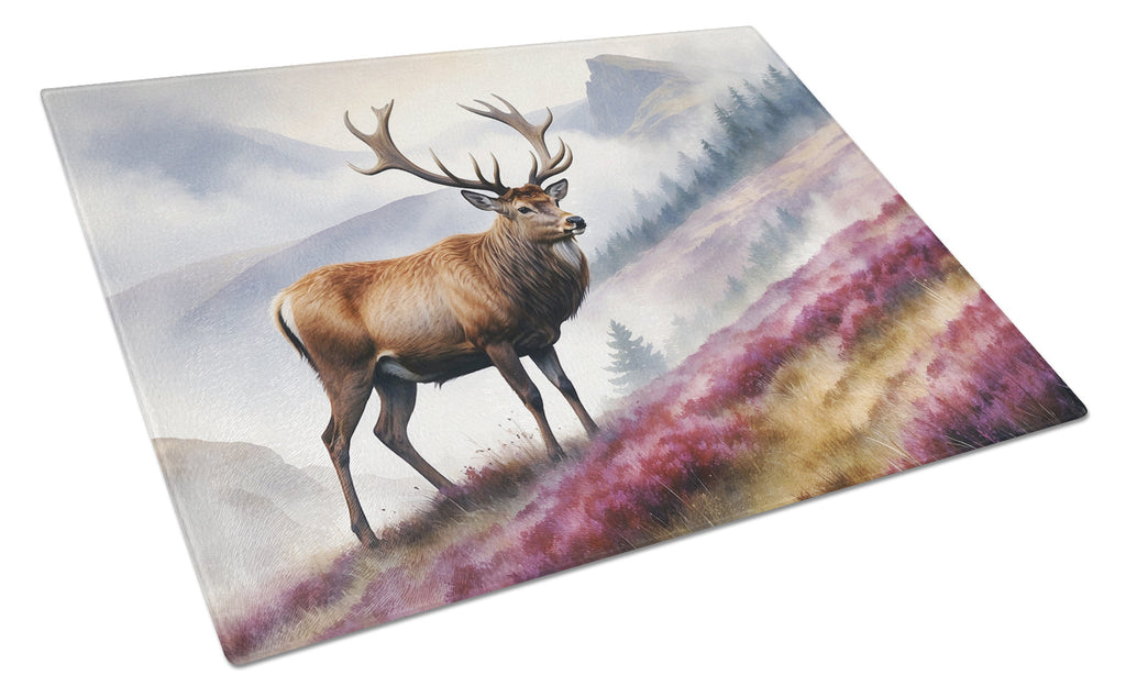 Highland Red Deer Cutting Board Tempered Glass Kitchen Cutting Surface, Heat Resistant Chopping, Non-Slip Feet, Food Prep & Serving