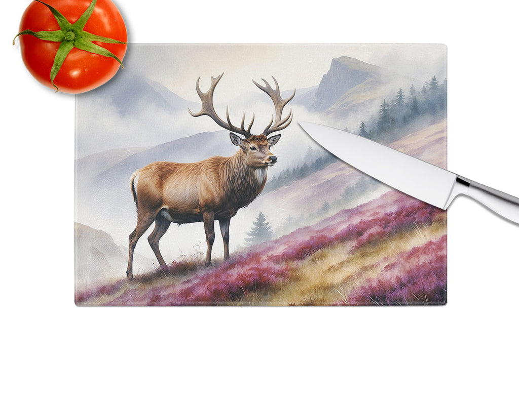 Highland Red Deer Cutting Board Tempered Glass Kitchen Cutting Surface, Heat Resistant Chopping, Non-Slip Feet, Food Prep & Serving