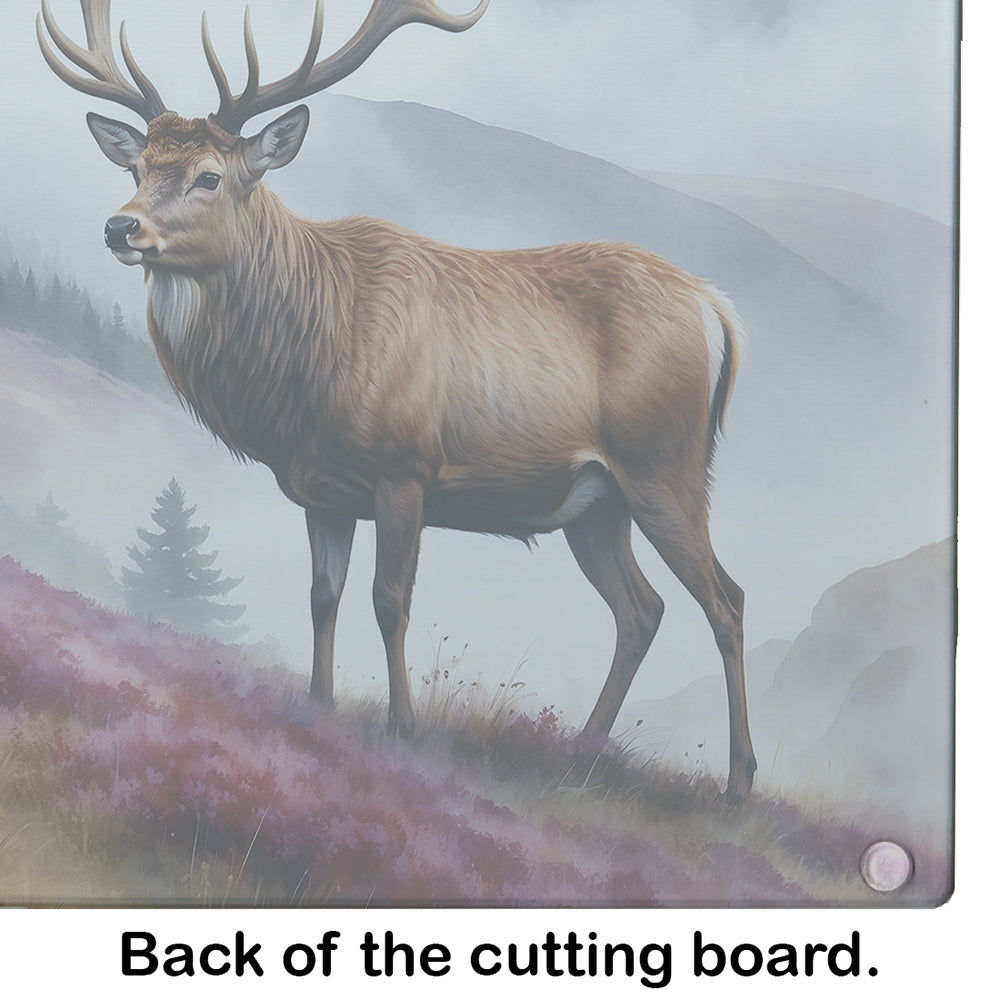 Highland Red Deer Cutting Board Tempered Glass Kitchen Cutting Surface, Heat Resistant Chopping, Non-Slip Feet, Food Prep & Serving