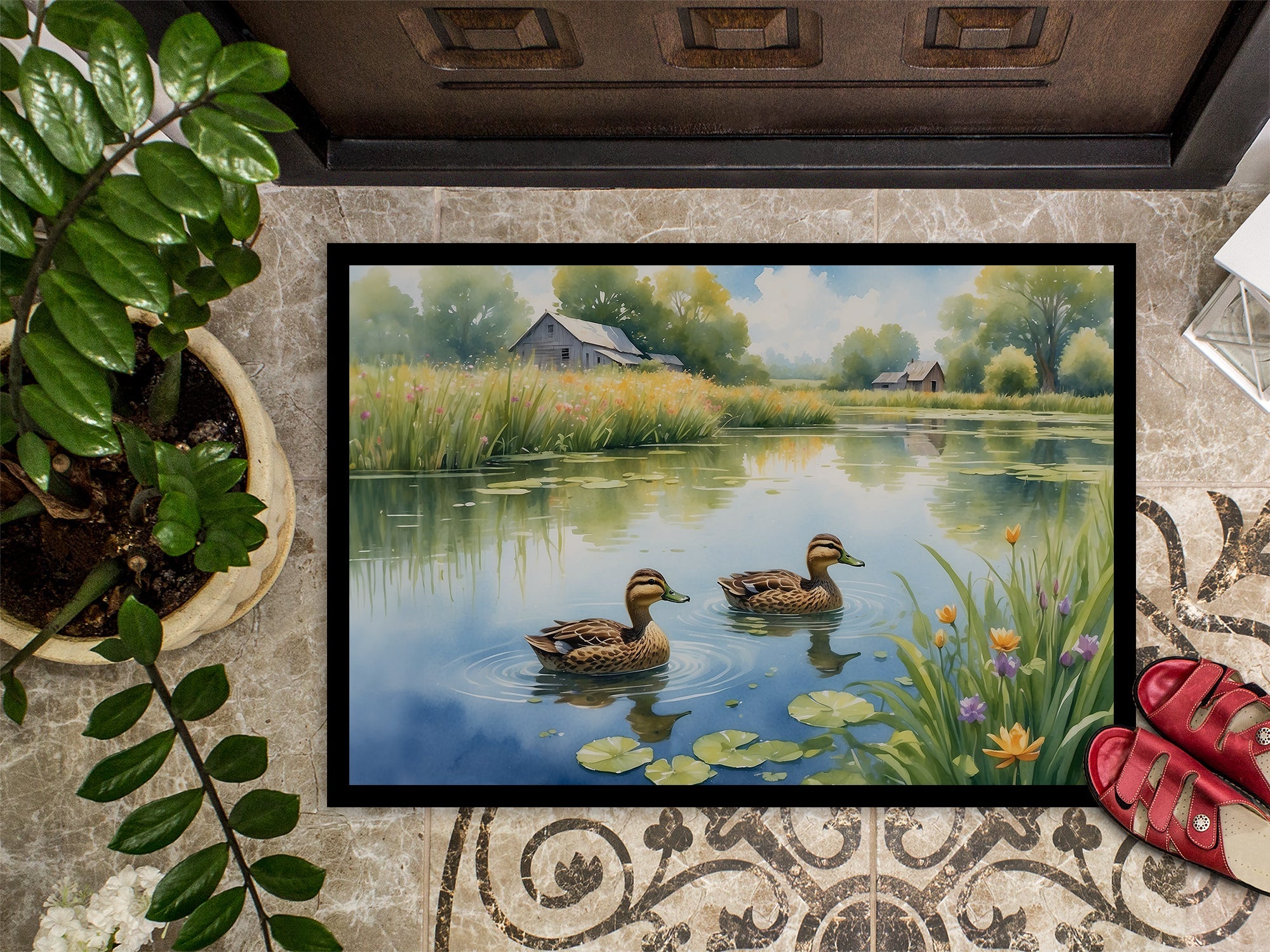 Mother Duck Doormat Indoor Outdoor 18H X 27W Front Door Mat Rugs for Entryway, Non Slip Washable