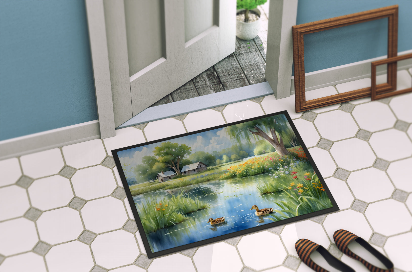 Mother Duck Doormat Indoor Outdoor 18H X 27W Front Door Mat Rugs for Entryway, Non Slip Washable