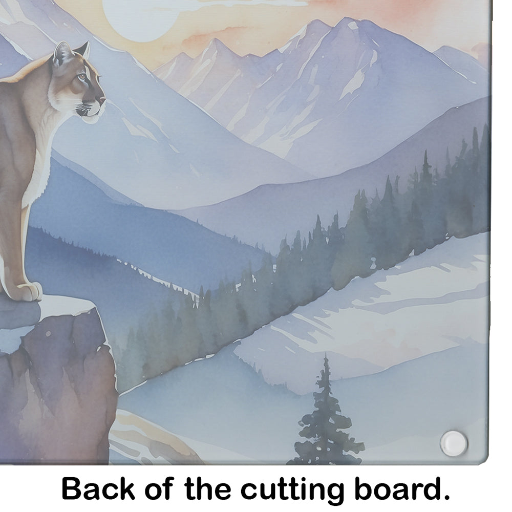 Mountain Majesty Lion Cutting Board Tempered Glass Kitchen Cutting Surface, Heat Resistant Chopping, Non-Slip Feet, Food Prep & Serving