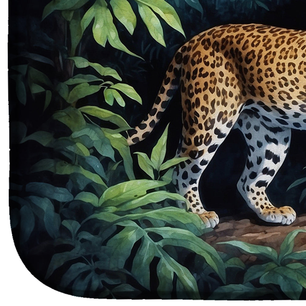 Leopard Nighttime in the Jungle Dish Drying Mat Absorbent Dish Drying Mat Pad for Kitchen Counter Dish Drainer Mat for Countertop, 14 x 21", Multicolor