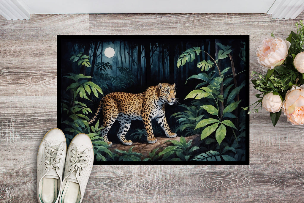 Leopard Nighttime in the Jungle Doormat Indoor Outdoor 24H X 36W Front Door Mat Rugs for Entryway, Non Slip Washable Low Pile,