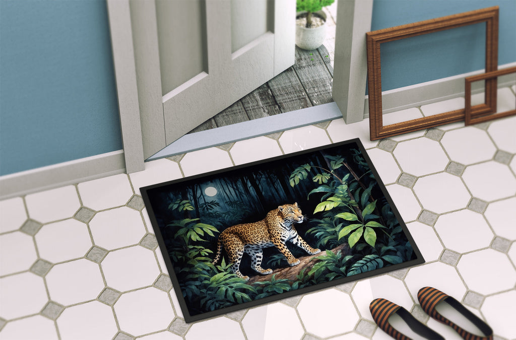 Leopard Nighttime in the Jungle Doormat Indoor Outdoor 24H X 36W Front Door Mat Rugs for Entryway, Non Slip Washable Low Pile,
