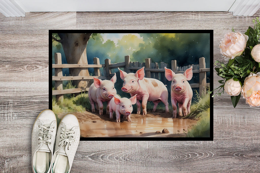 Piglets in the Mud Doormat Indoor Outdoor 24H X 36W Front Door Mat Rugs for Entryway, Non Slip Washable Low Pile,