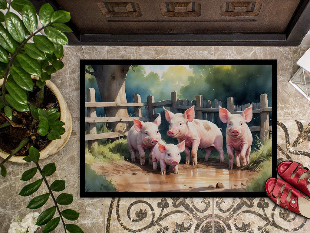 Piglets in the Mud Doormat Indoor Outdoor 18H X 27W Front Door Mat Rugs for Entryway, Non Slip Washable