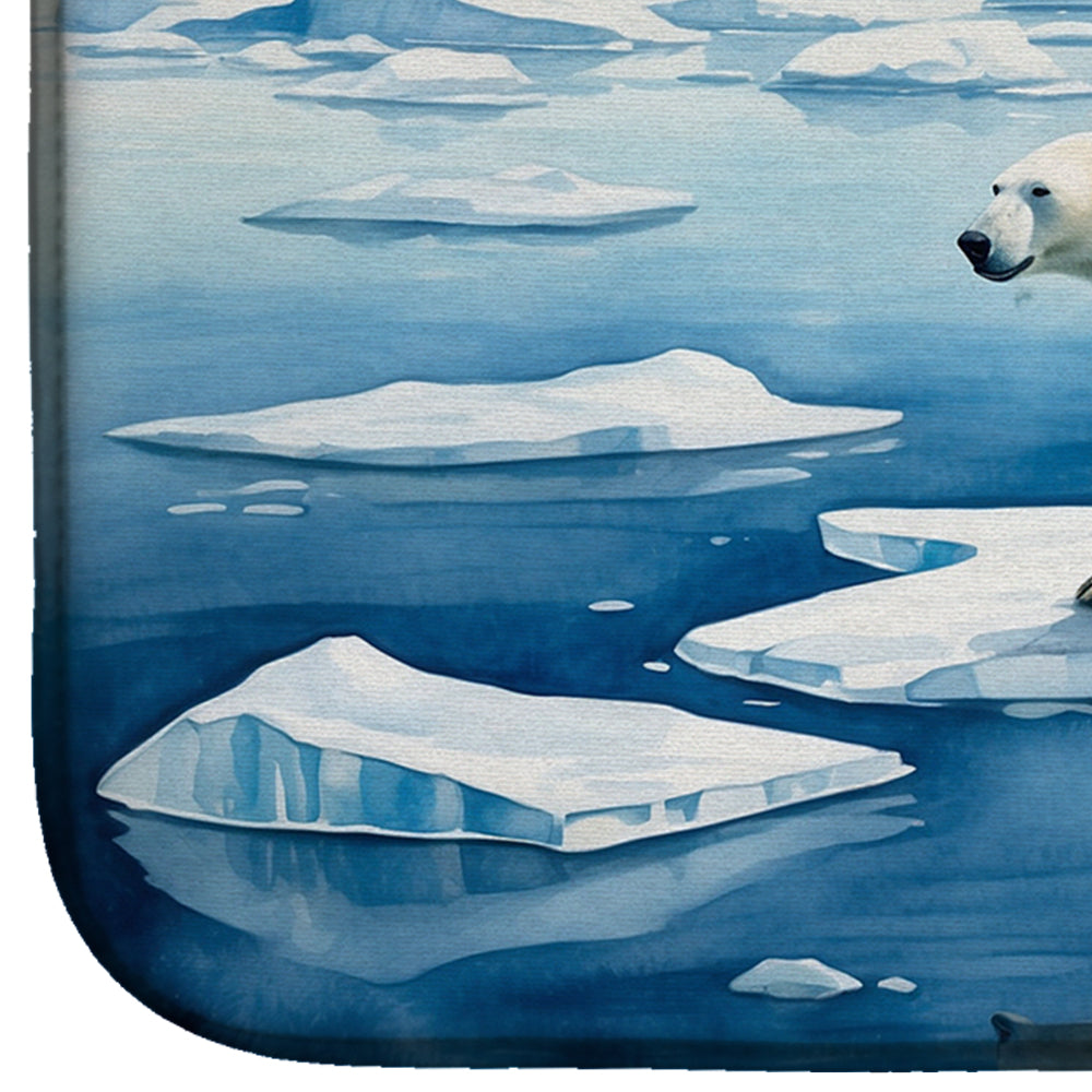 Polar Bear on the Ice Dish Drying Mat Absorbent Dish Drying Mat Pad for Kitchen Counter Dish Drainer Mat for Countertop, 14 x 21", Multicolor