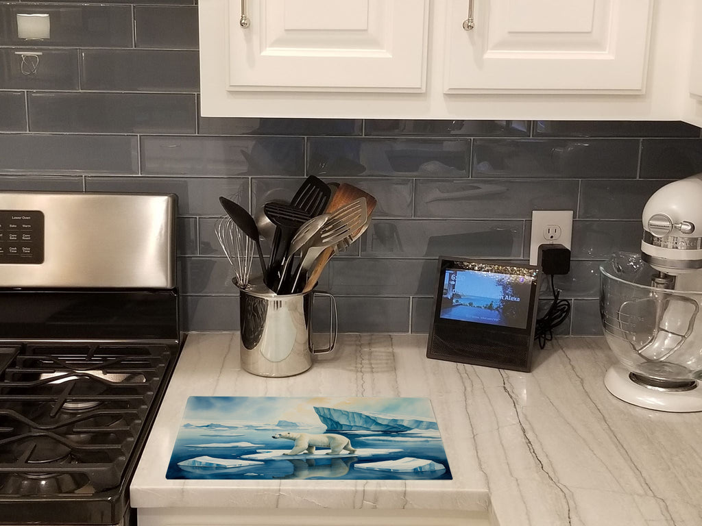 Polar Bear on the Ice Cutting Board Tempered Glass Kitchen Cutting Surface, Heat Resistant Chopping, Non-Slip Feet, Food Prep & Serving