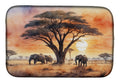 Elephants Savanna Sunrise Dish Drying Mat Absorbent Dish Drying Mat Pad for Kitchen Counter Dish Drainer Mat for Countertop, 14 x 21", Multicolor