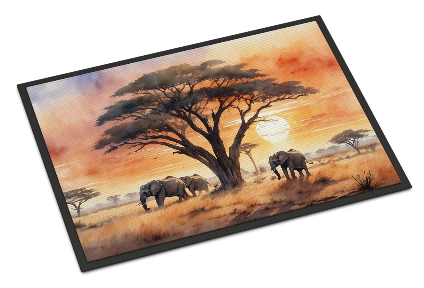 Elephants Savanna Sunrise Doormat Indoor Outdoor 18H X 27W Front Door Mat Rugs for Entryway, Non Slip Washable