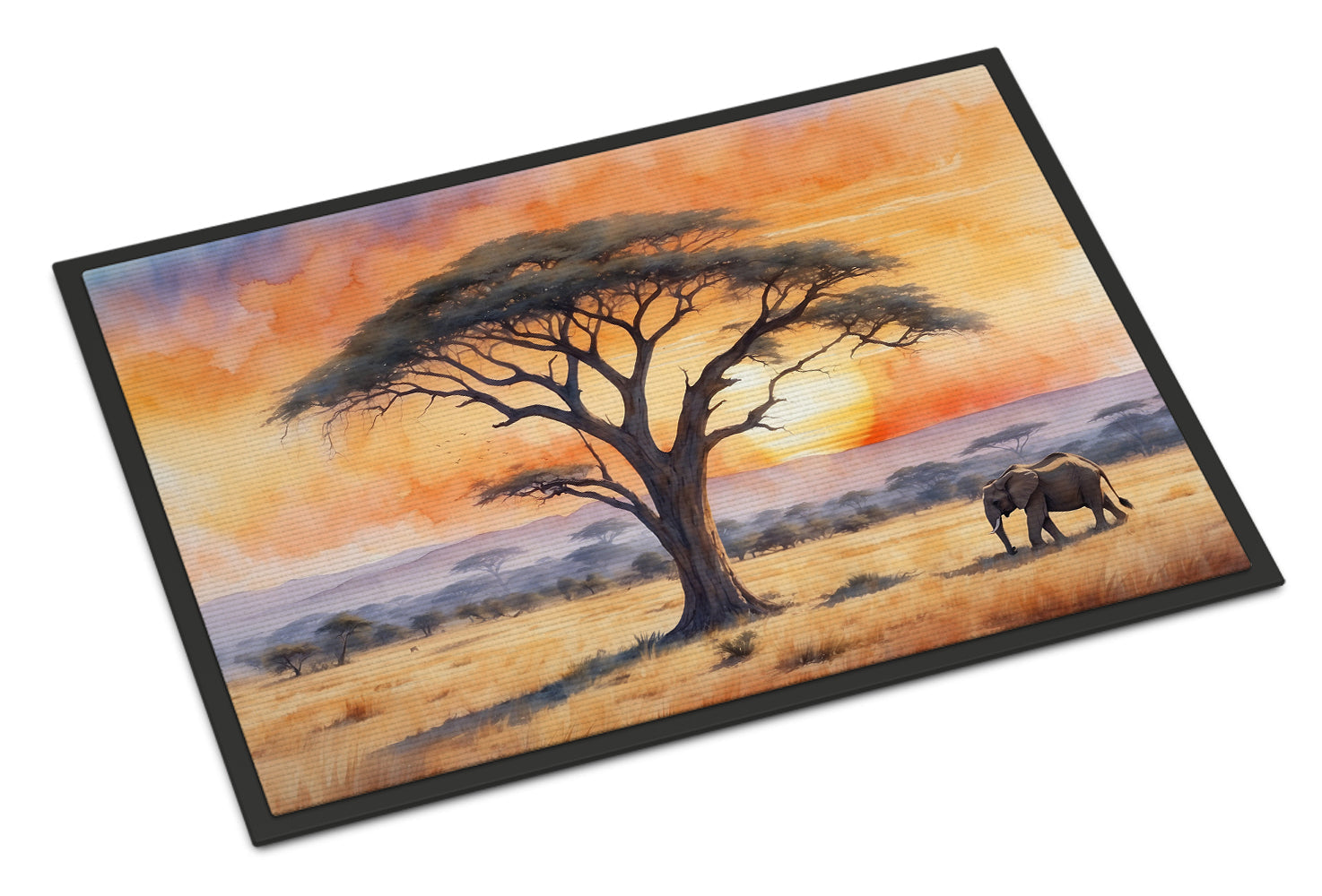 Elephants Savanna Sunrise Doormat Indoor Outdoor 18H X 27W Front Door Mat Rugs for Entryway, Non Slip Washable