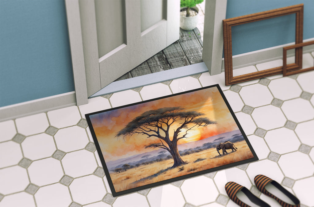 Elephants Savanna Sunrise Doormat Indoor Outdoor 18H X 27W Front Door Mat Rugs for Entryway, Non Slip Washable