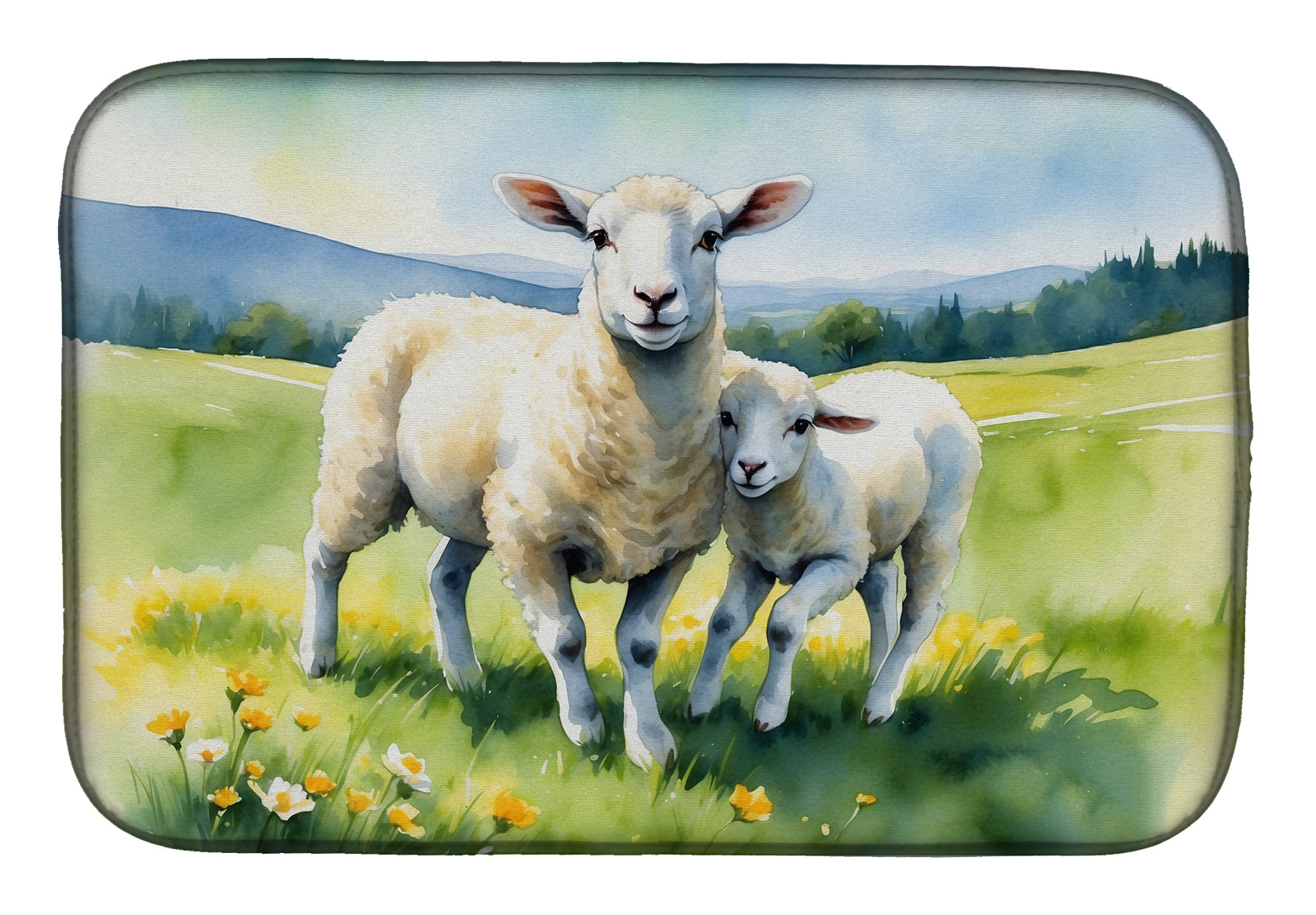 Springtime Lambs Dish Drying Mat Absorbent Dish Drying Mat Pad for Kitchen Counter Dish Drainer Mat for Countertop, 14 x 21", Multicolor