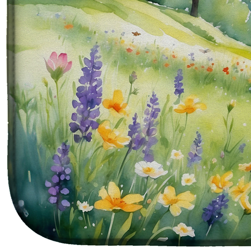 Rabbit Springtime Meadow Dish Drying Mat Absorbent Dish Drying Mat Pad for Kitchen Counter Dish Drainer Mat for Countertop, 14 x 21", Multicolor