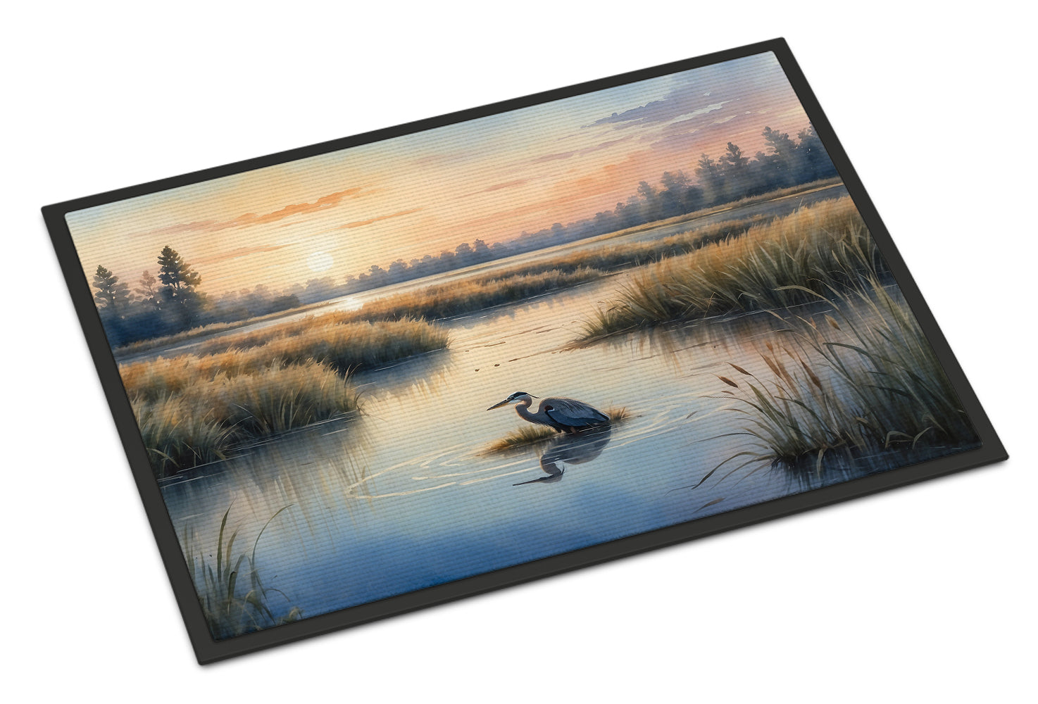 Wetland Wonders Blue Heron Doormat Indoor Outdoor 24H X 36W Front Door Mat Rugs for Entryway, Non Slip Washable Low Pile,