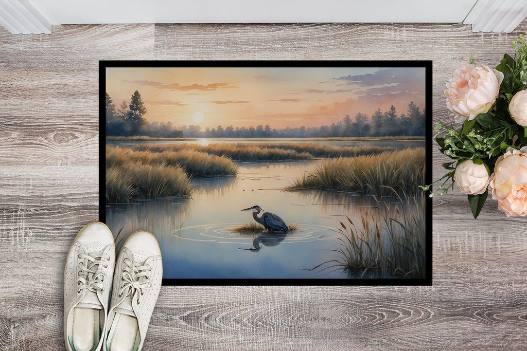 Wetland Wonders Blue Heron Doormat Indoor Outdoor 24H X 36W Front Door Mat Rugs for Entryway, Non Slip Washable Low Pile,