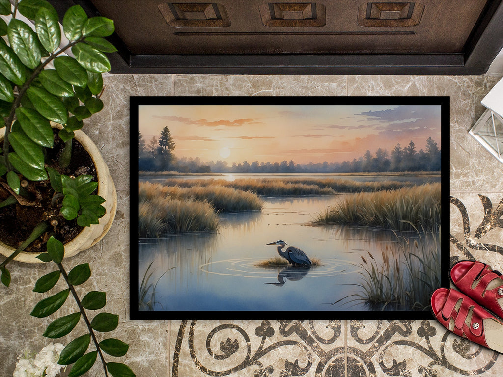 Wetland Wonders Blue Heron Doormat Indoor Outdoor 24H X 36W Front Door Mat Rugs for Entryway, Non Slip Washable Low Pile,