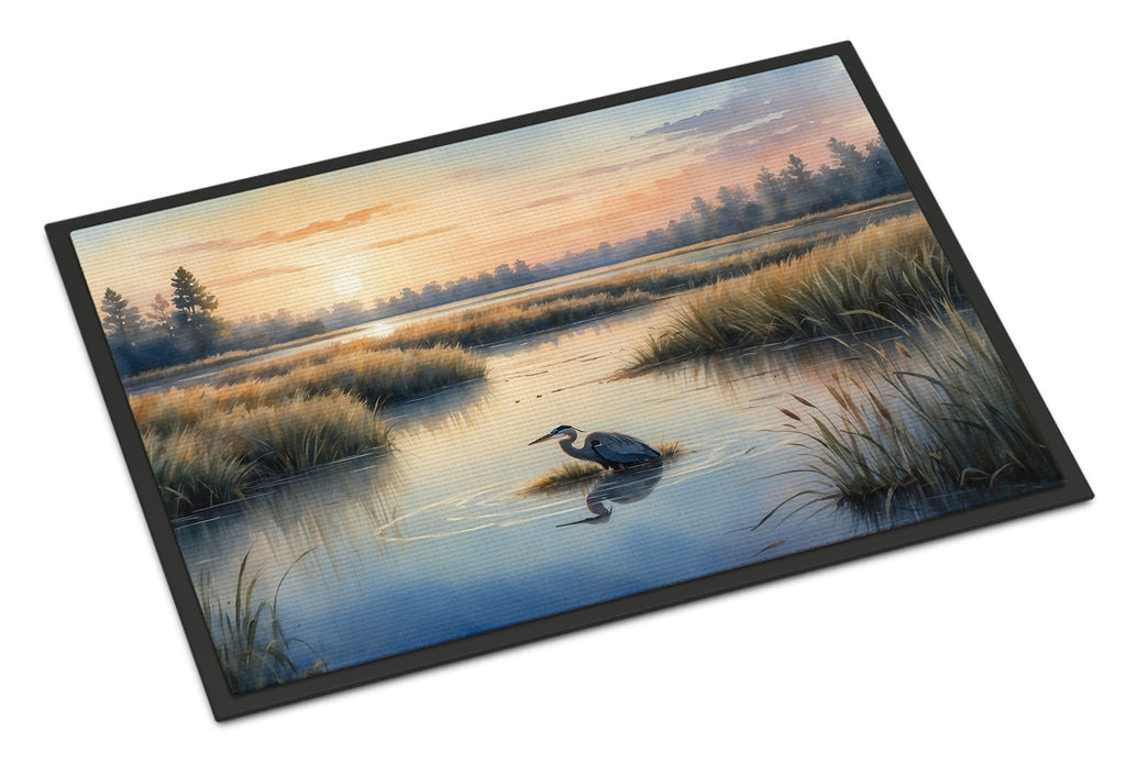 Wetland Wonders Blue Heron Doormat Indoor Outdoor 18H X 27W Front Door Mat Rugs for Entryway, Non Slip Washable
