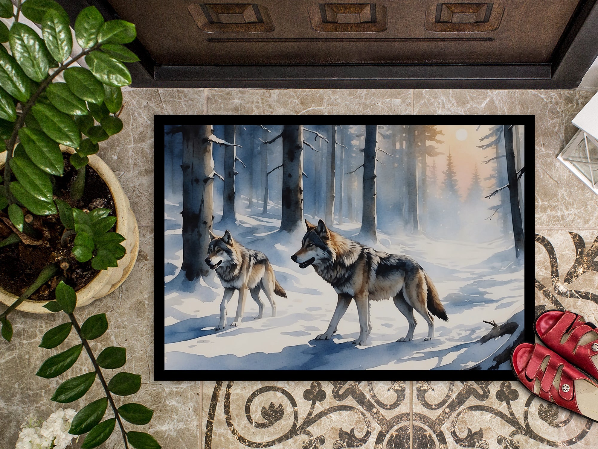 Winter Wolves Doormat Indoor Outdoor 18H X 27W Front Door Mat Rugs for Entryway, Non Slip Washable