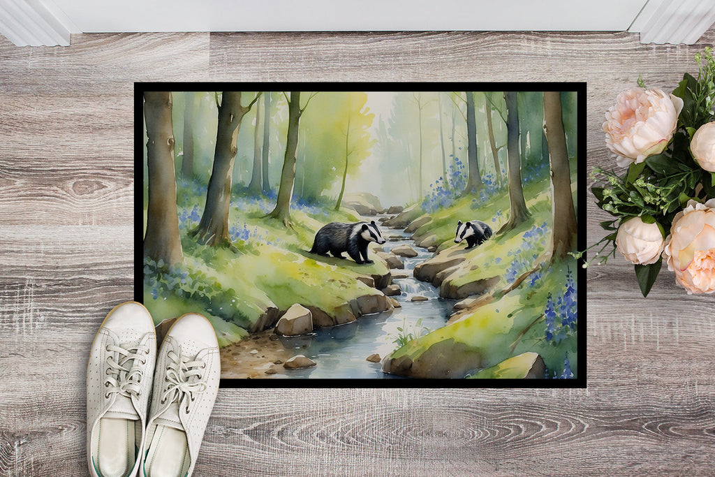 Woodland Spring Badgers Doormat Indoor Outdoor 18H X 27W Front Door Mat Rugs for Entryway, Non Slip Washable