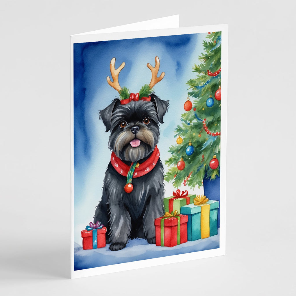 Affenpinscher Christmas Reindeer Greeting Cards Pack of 8 Blank Cards with Envelopes Whimsical A7 Size 5x7