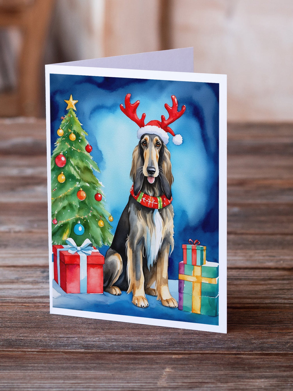 Afghan Hound Christmas Reindeer Greeting Cards Pack of 8 Blank Cards with Envelopes Whimsical A7 Size 5x7