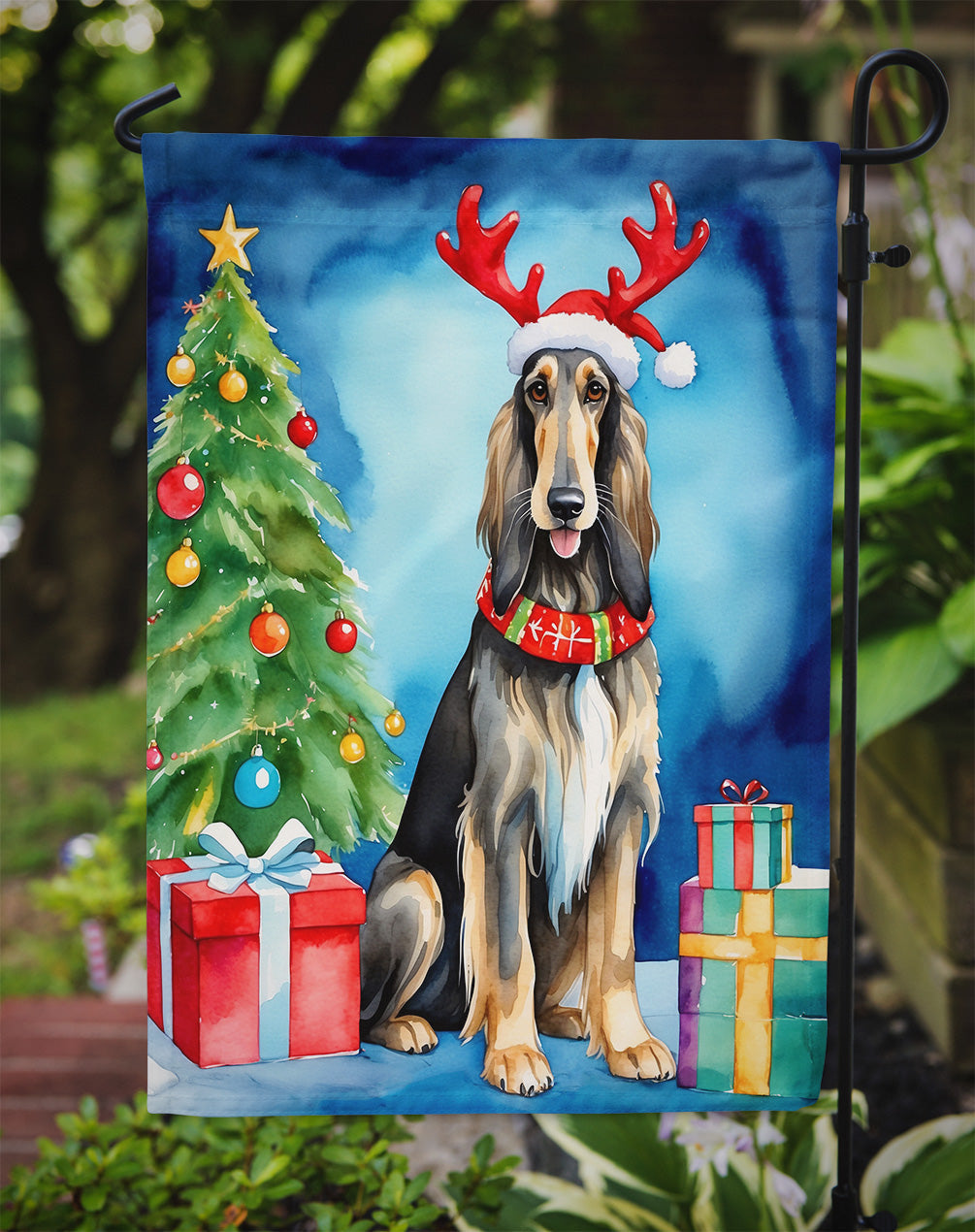 Afghan Hound Christmas Reindeer Garden Flag Mailbox Decorative Yard Banner Outside Patio Artwork for Flower Beds, Garden Size, Multicolor