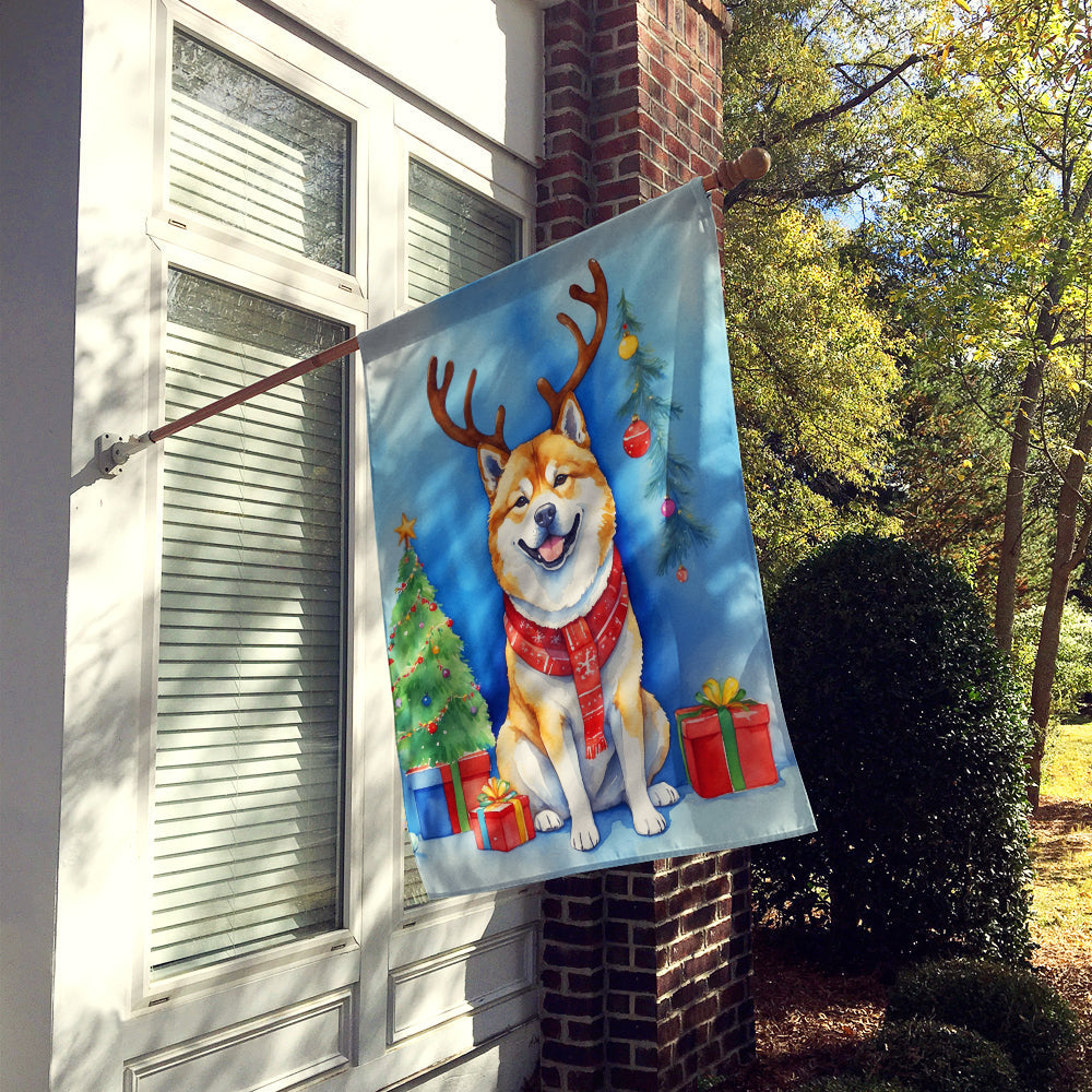 Akita Christmas Reindeer House Flag 28x40 Porch Sleeve Pole Decorative Outside Yard Banner Artwork Wall Hanging, Polyester