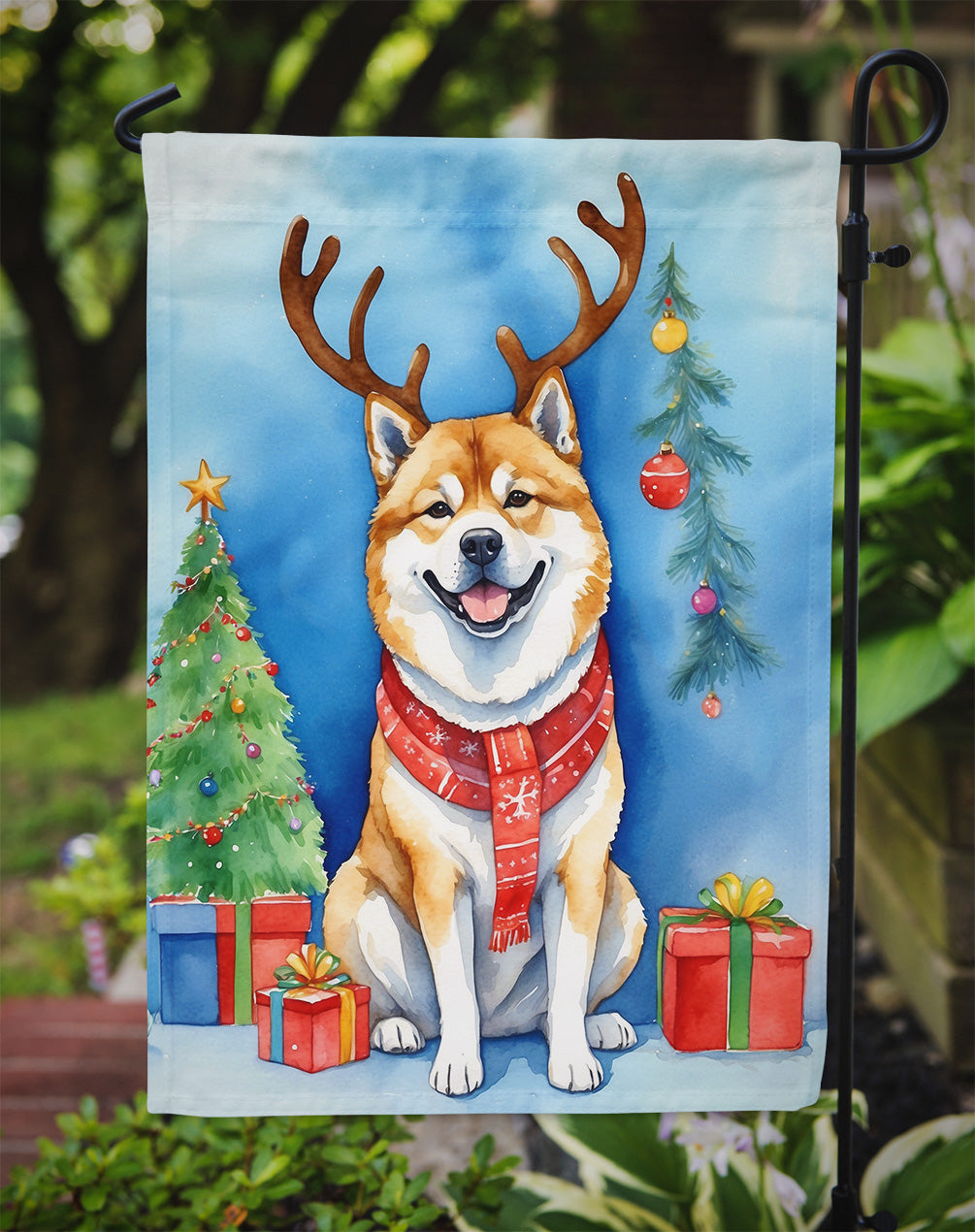 Akita Christmas Reindeer Garden Flag Mailbox Decorative Yard Banner Outside Patio Artwork for Flower Beds, Garden Size, Multicolor