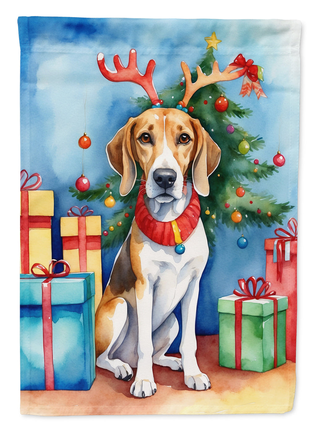 American Foxhound Christmas Reindeer House Flag 28x40 Porch Sleeve Pole Decorative Outside Yard Banner Artwork Wall Hanging, Polyester