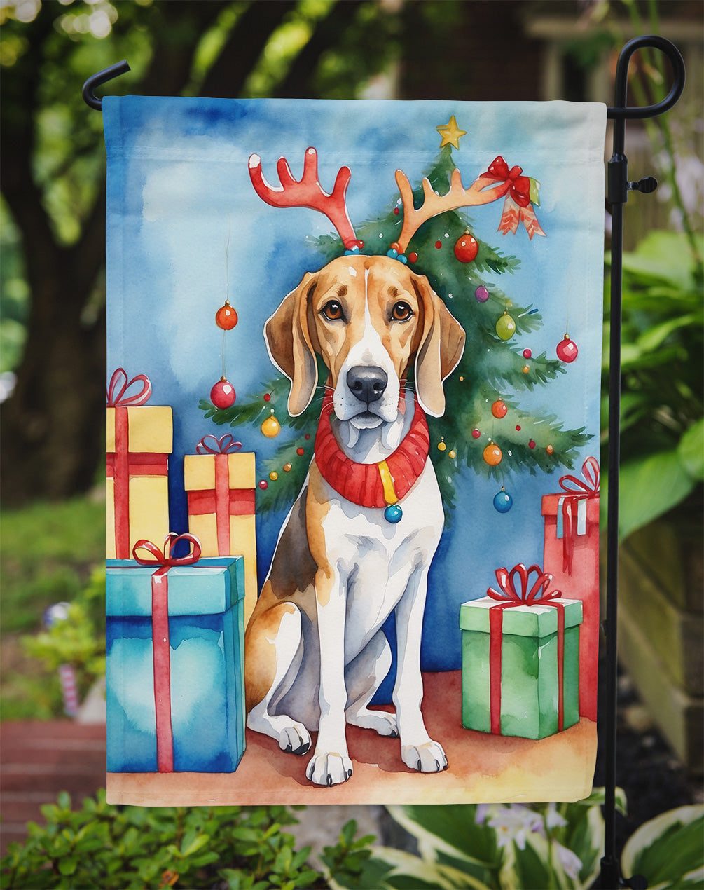 American Foxhound Christmas Reindeer Garden Flag Mailbox Decorative Yard Banner Outside Patio Artwork for Flower Beds, Garden Size, Multicolor