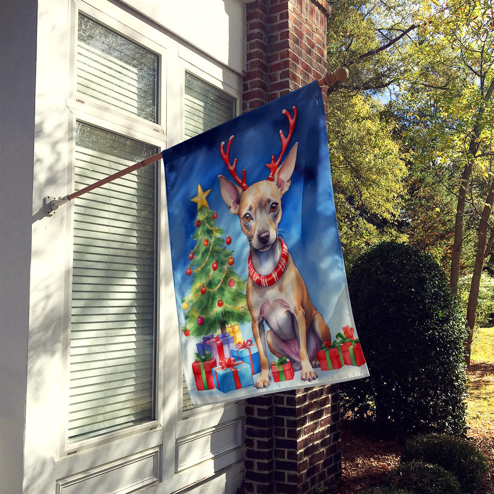 American Hairless Terrier Christmas Reindeer House Flag 28x40 Porch Sleeve Pole Decorative Outside Yard Banner Artwork Wall Hanging, Polyester