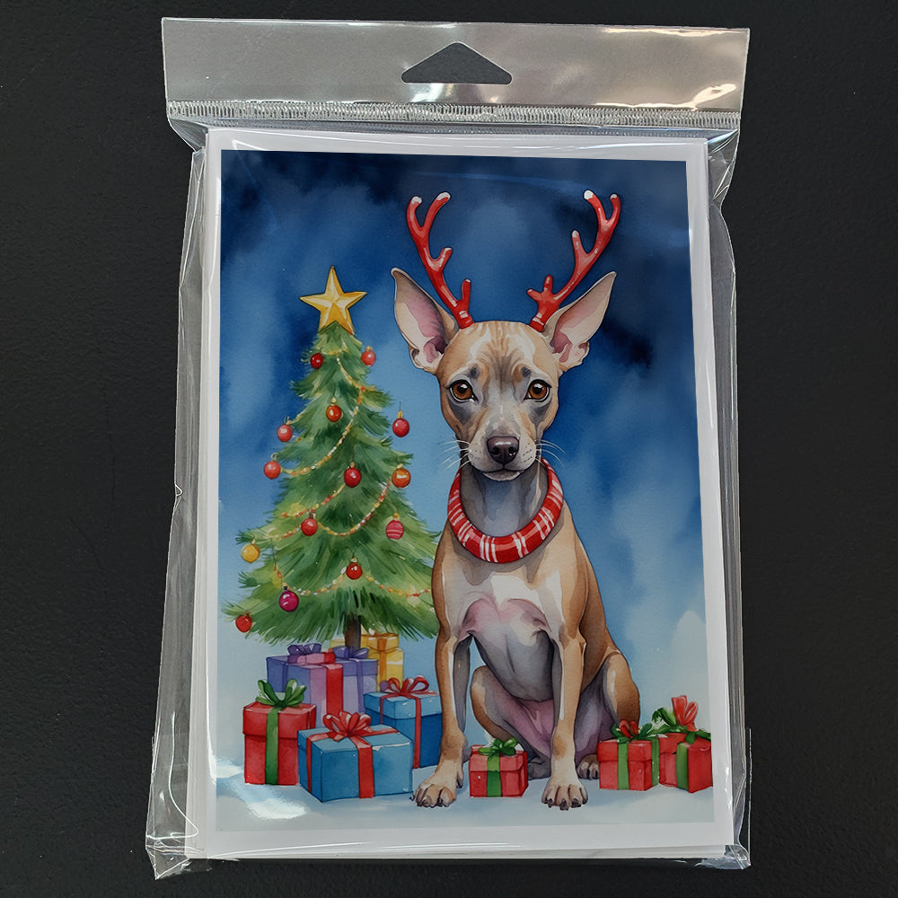 American Hairless Terrier Christmas Reindeer Greeting Cards Pack of 8 Blank Cards with Envelopes Whimsical A7 Size 5x7