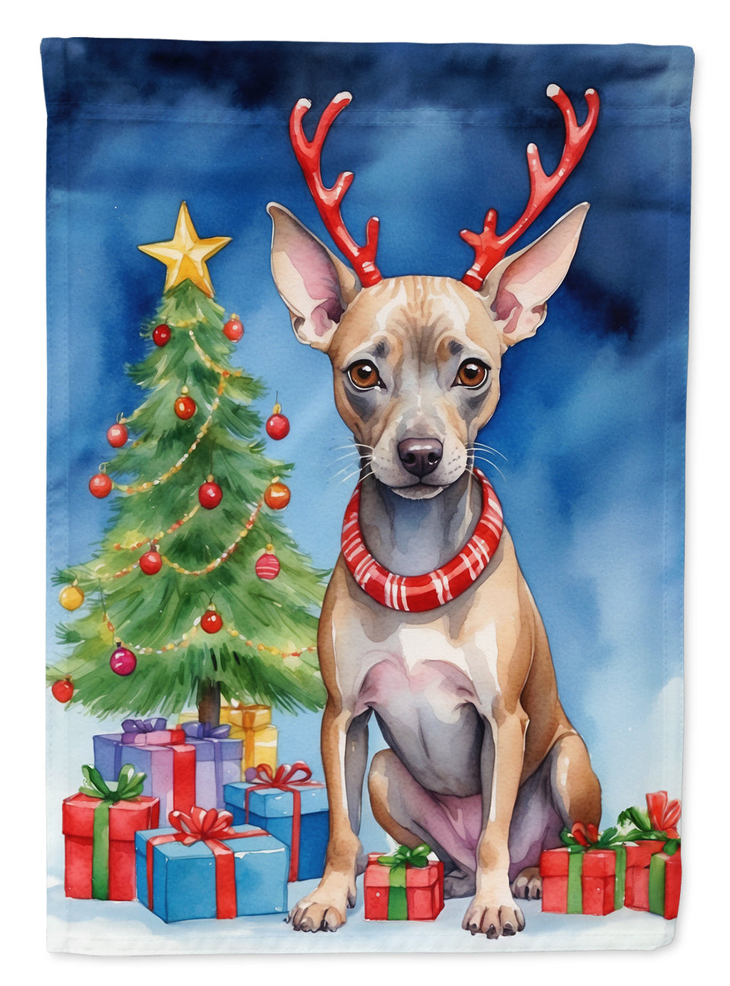 American Hairless Terrier Christmas Reindeer Garden Flag Mailbox Decorative Yard Banner Outside Patio Artwork for Flower Beds, Garden Size, Multicolor