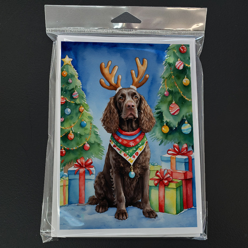American Water Spaniel Christmas Reindeer Greeting Cards Pack of 8 Blank Cards with Envelopes Whimsical A7 Size 5x7
