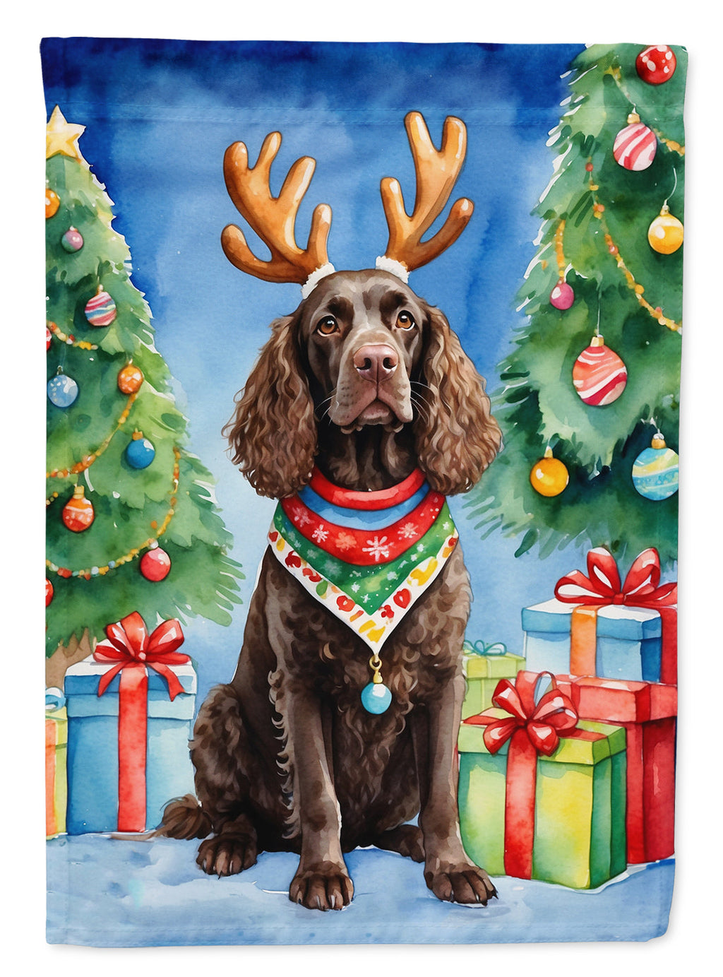 American Water Spaniel Christmas Reindeer Garden Flag Mailbox Decorative Yard Banner Outside Patio Artwork for Flower Beds, Garden Size, Multicolor