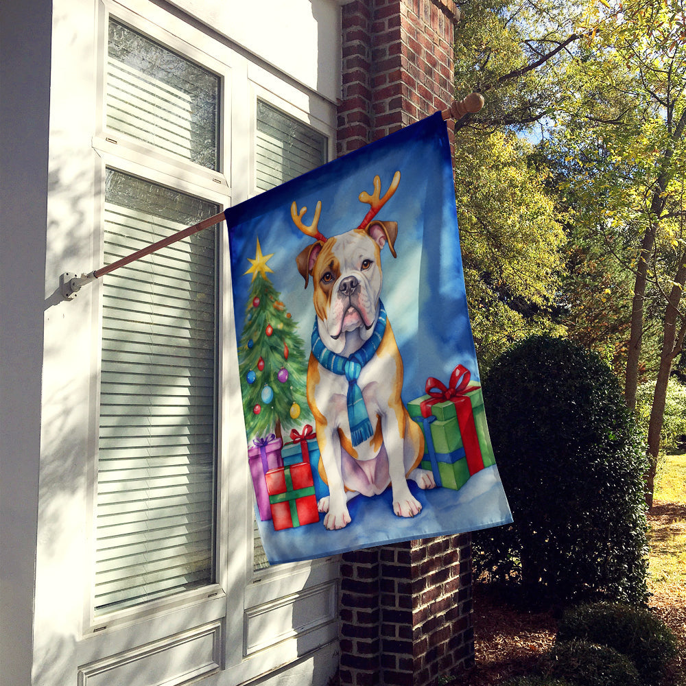 American Bulldog Christmas Reindeer House Flag 28x40 Porch Sleeve Pole Decorative Outside Yard Banner Artwork Wall Hanging, Polyester