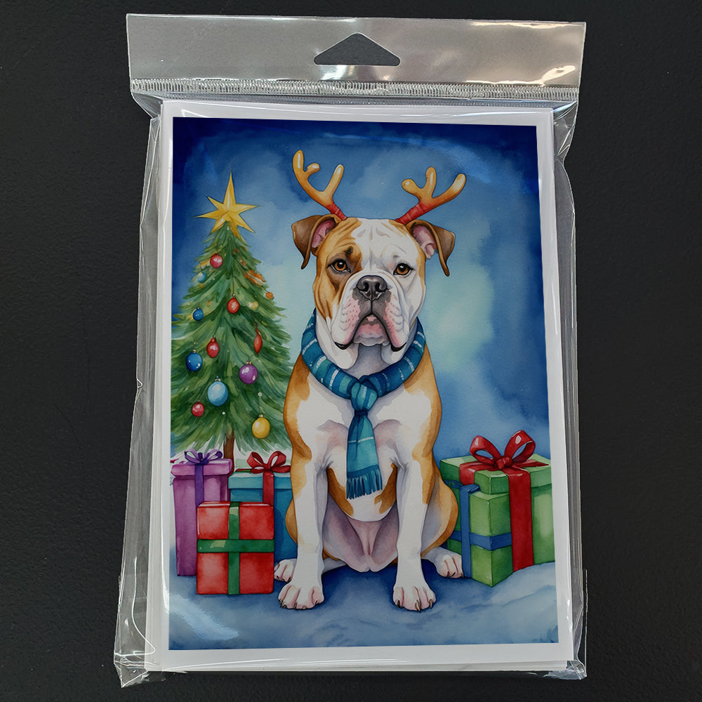 American Bulldog Christmas Reindeer Greeting Cards Pack of 8 Blank Cards with Envelopes Whimsical A7 Size 5x7