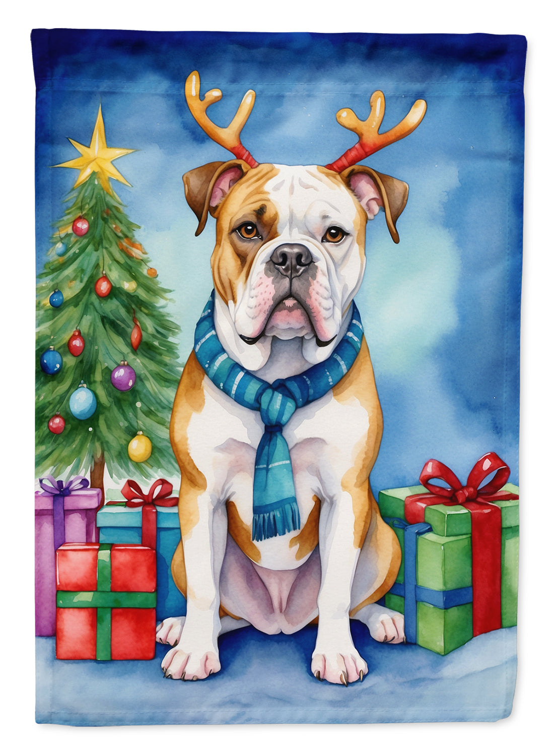 American Bulldog Christmas Reindeer Garden Flag Mailbox Decorative Yard Banner Outside Patio Artwork for Flower Beds, Garden Size, Multicolor